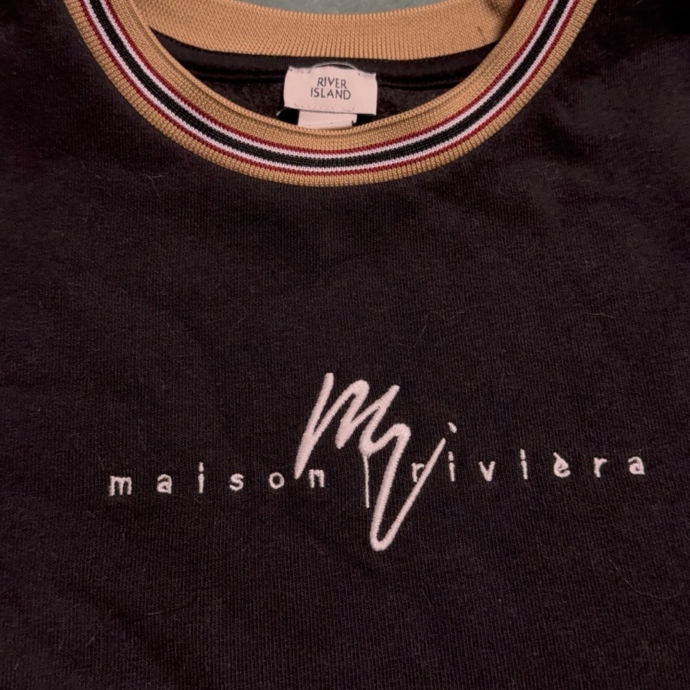 River Island Black Short Sleeve Ringer Tee with Tan Trim